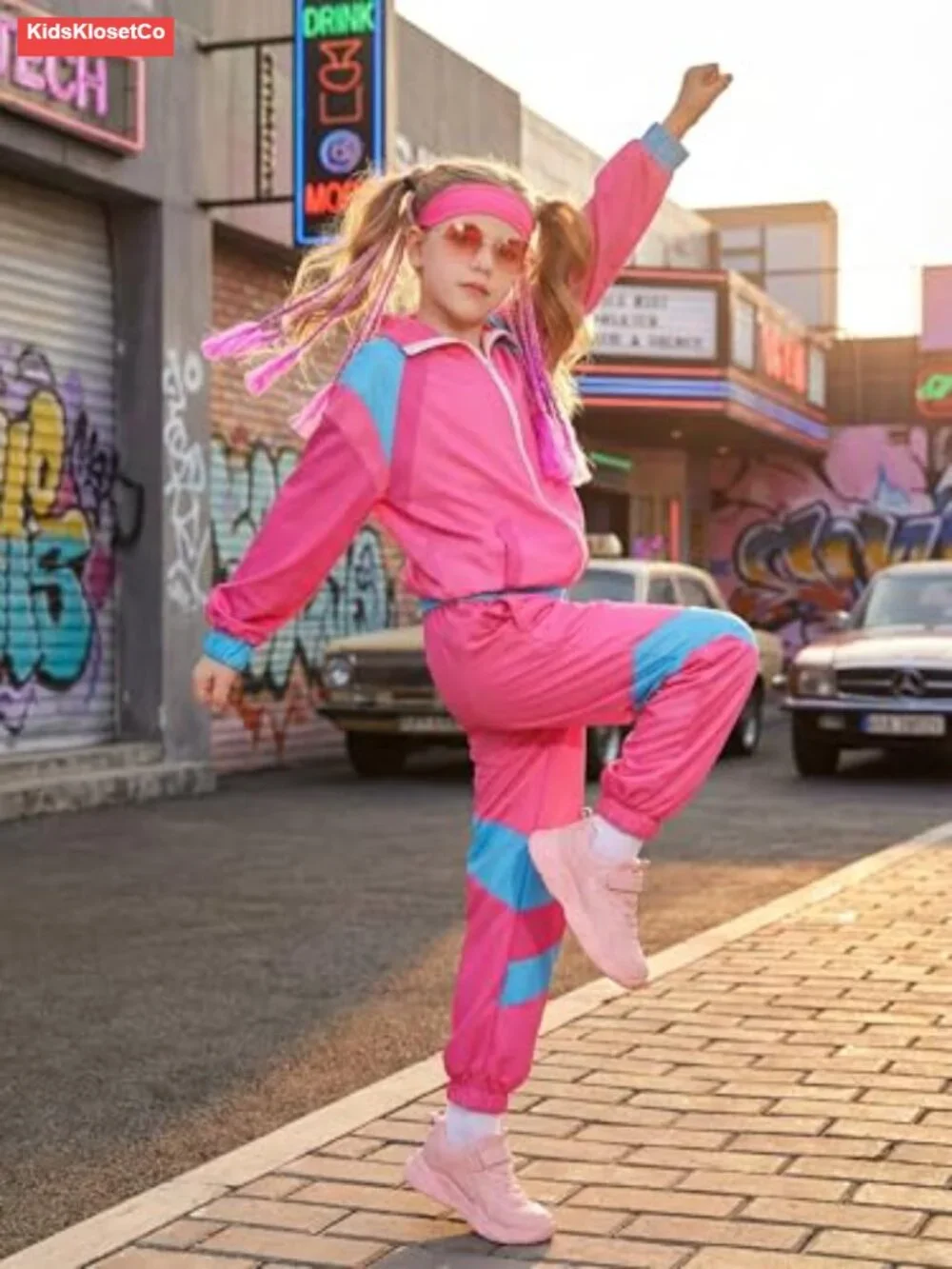 80s Retro Tracksuit Costume for Kids - 3 Piece Set Jacket Pants Headband